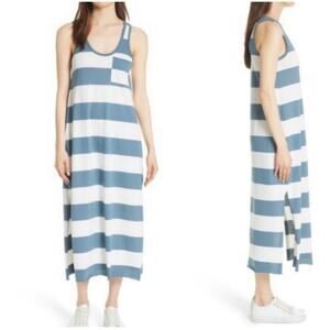 ATM Anthony Thomas Melillo Blue White Stripe Tank Maxi Dress Pima Size Large